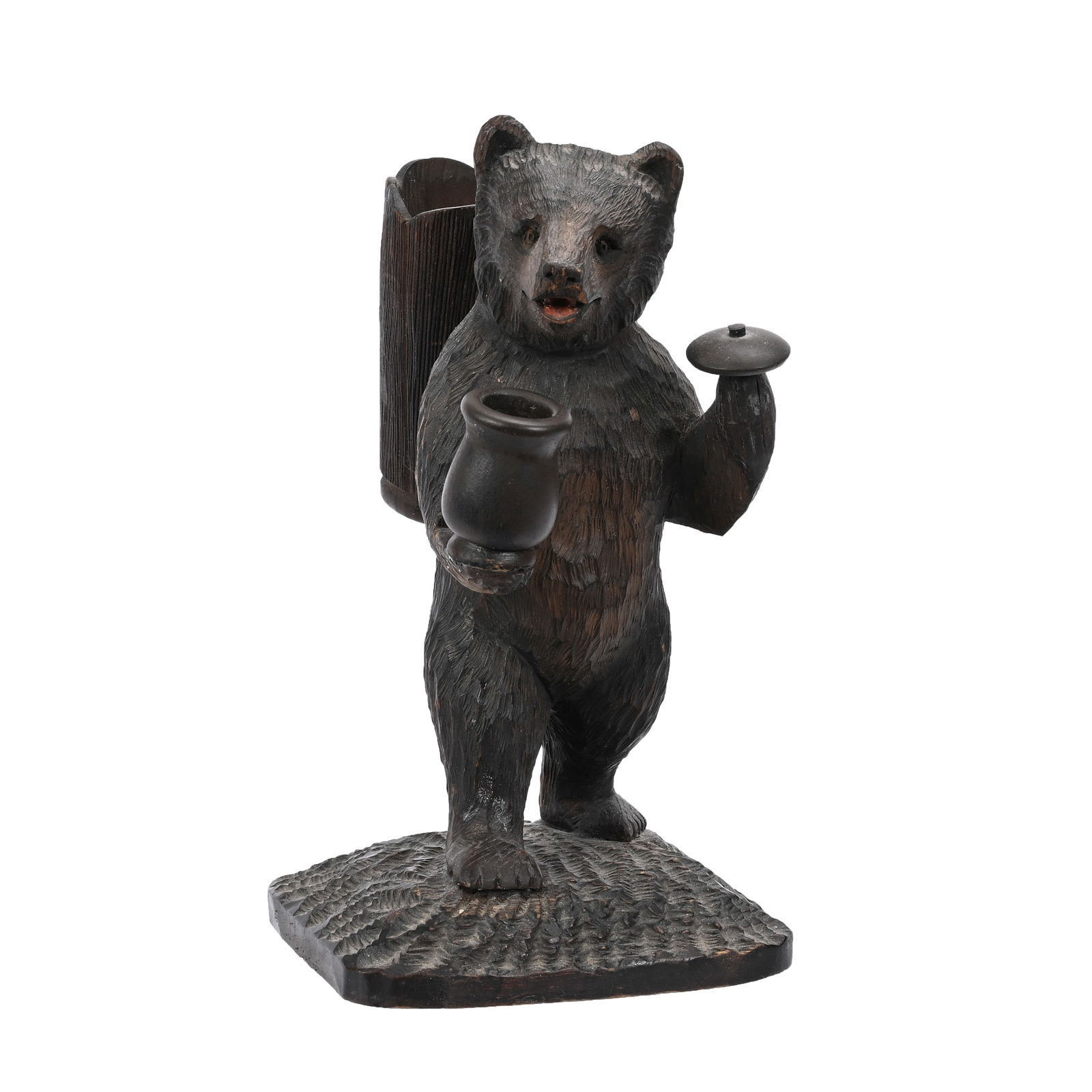Carved Folk Art Bear W/Backpack Holding Honey Jar (1 of 3)