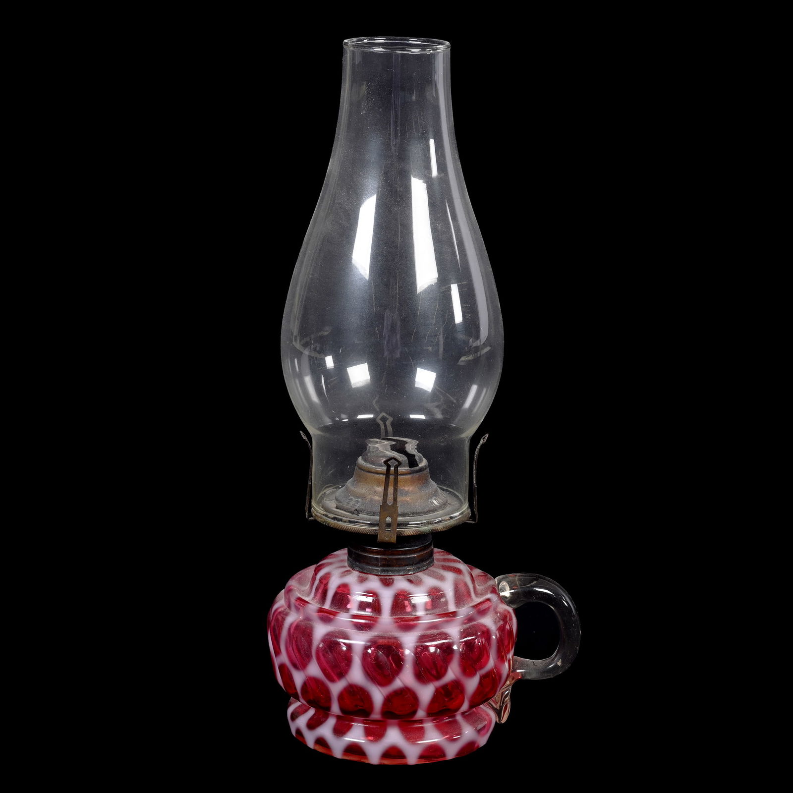 Angle Kerosene Lamp, Cranberry Opalescent (1 of 4)