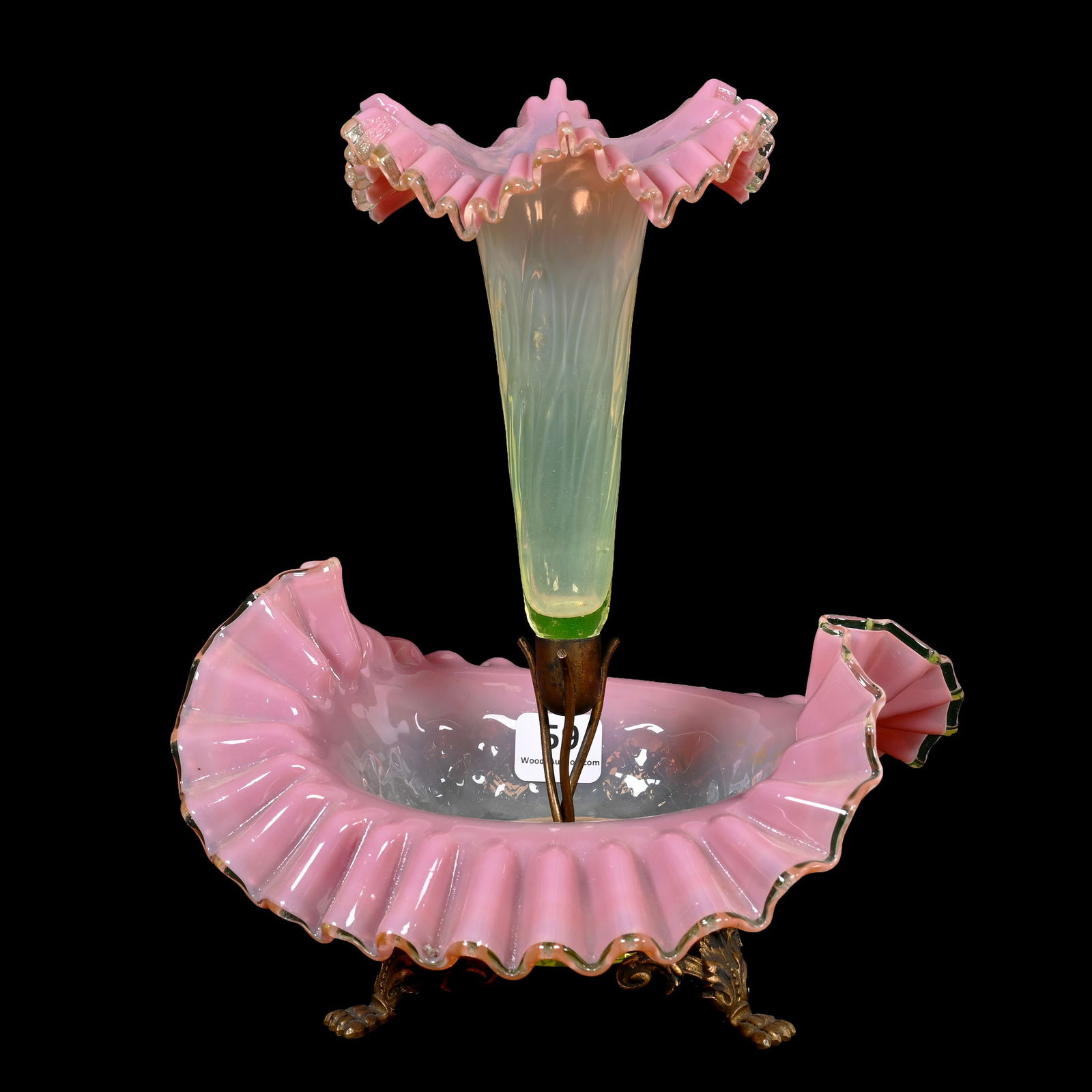 Epergne, Single Lily, Pink Opaque/Vaseline Art Glass (1 of 5)