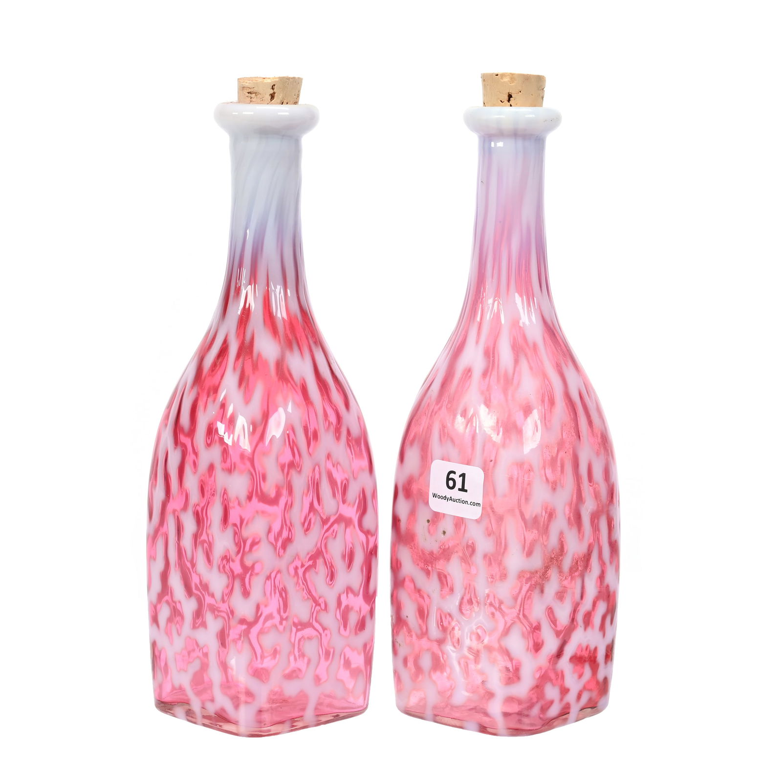 Pair Barber Bottles, Cranberry Opalescent Coral (1 of 4)
