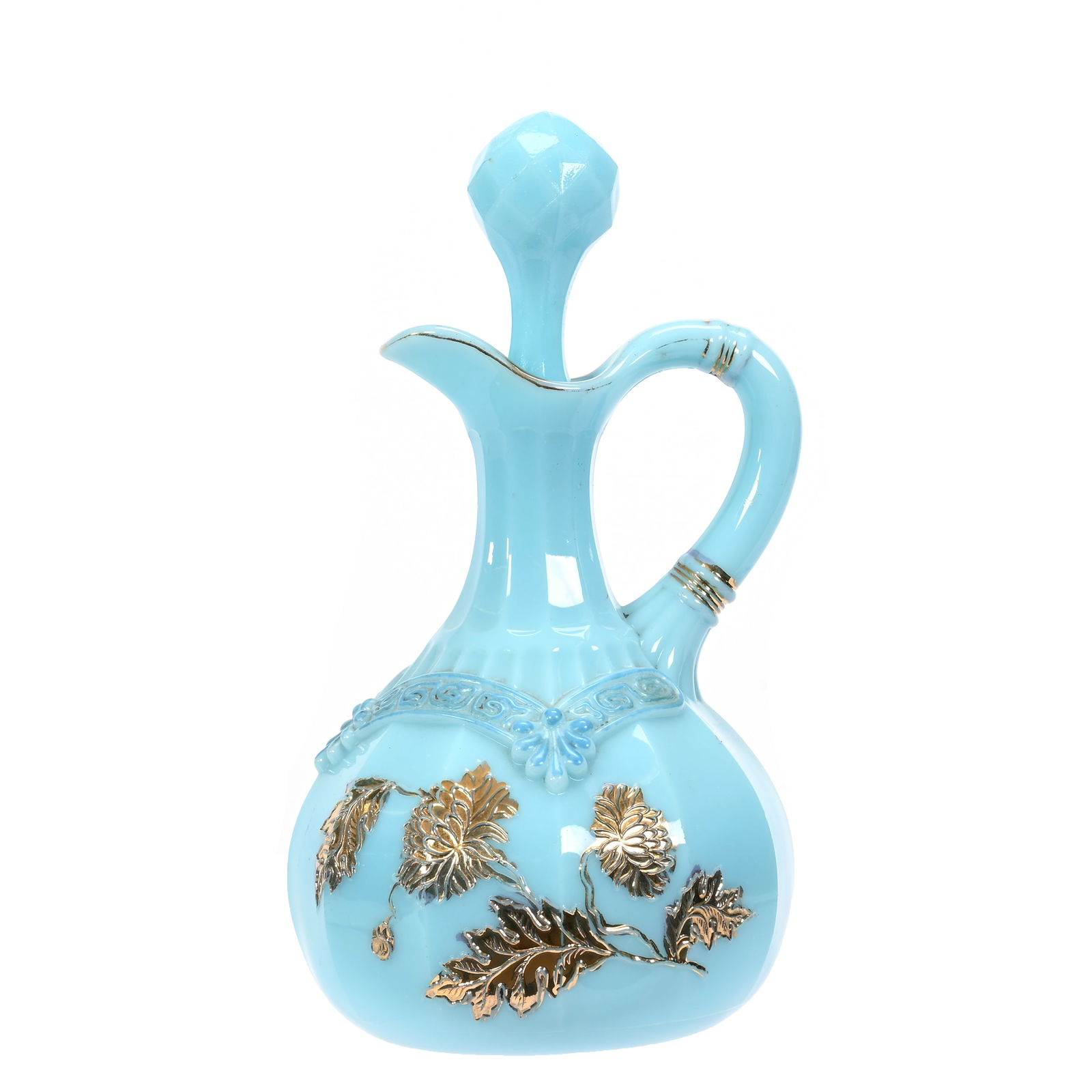 Cruet Bottle, Blue Custard Pattern Glass (1 of 3)