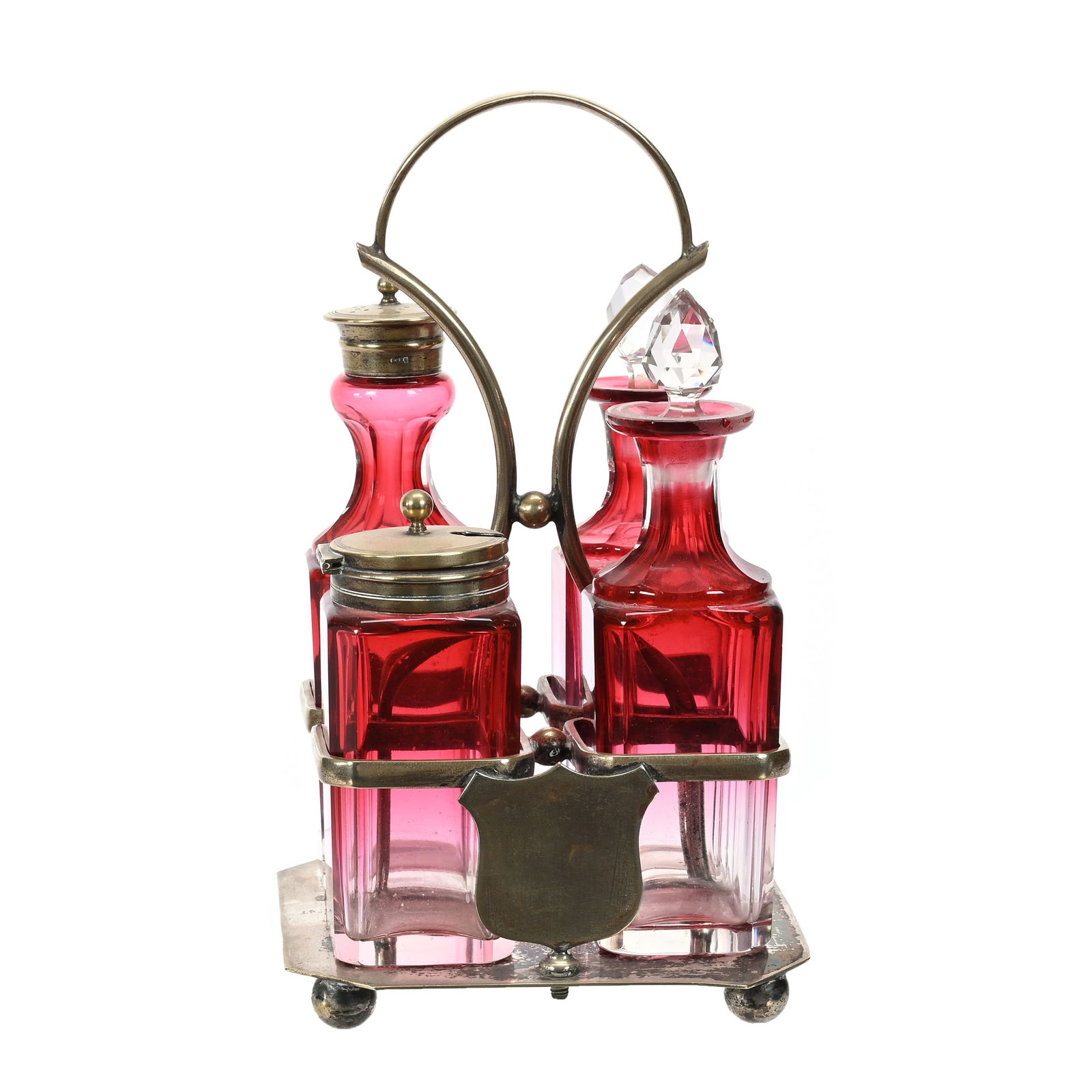 Condiment Set, Four Rubina Cased Art Glass Bottles (1 of 5)