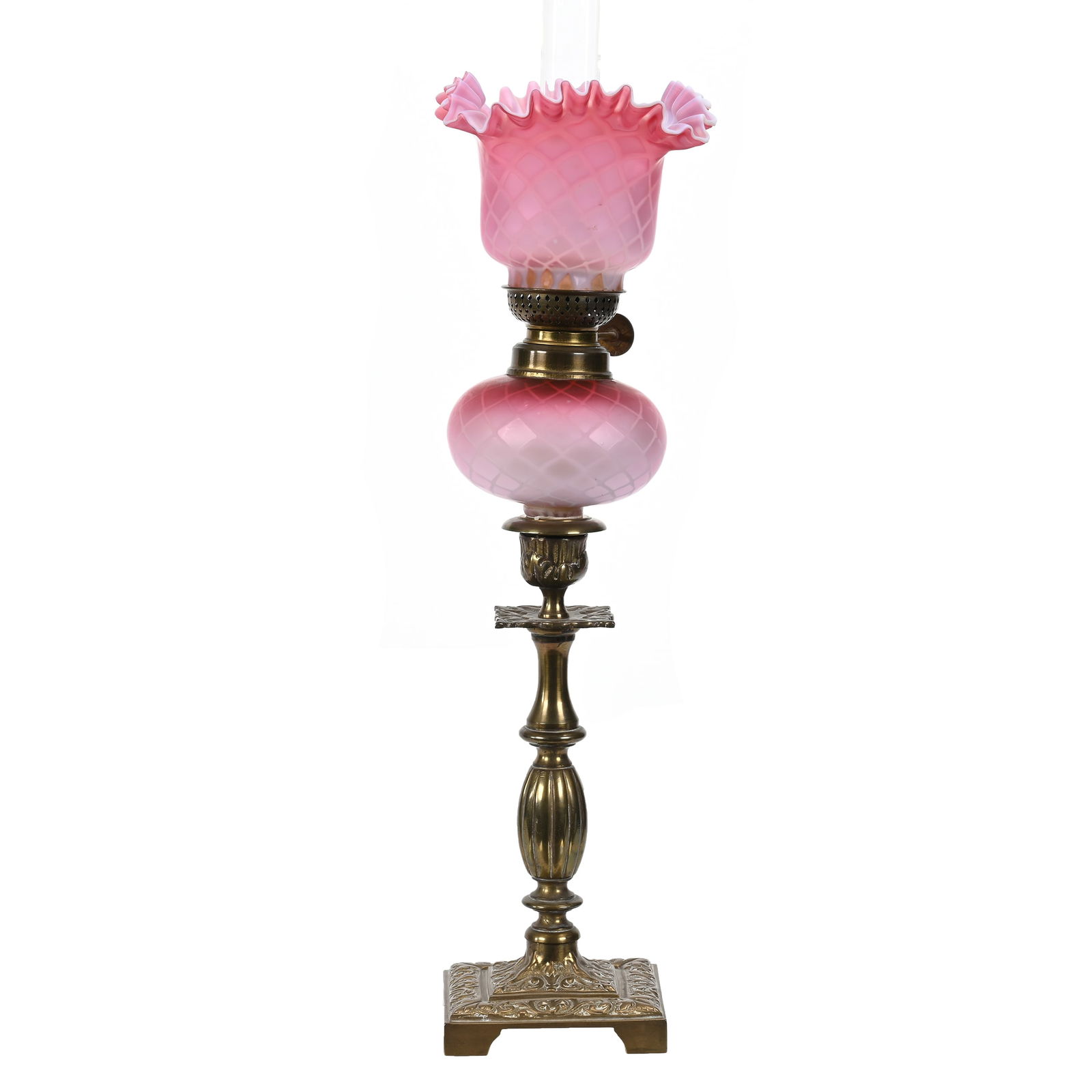 Peg Lamp, Pink Satin Diamond Quilted MOP Art Glass (1 of 3)