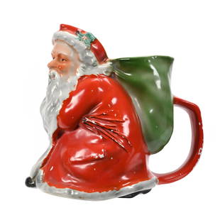 Lemonade Pitcher, Royal Bayreuth Blue Mark: Lemonade Pitcher, Royal Bayreuth Blue Mark, 7.25"x 7.5", Red Santa Claus With Handle, Significant Amount Of Loss Of Red On Edges, The Collection Of Harold & Joeleen Passow, IA.