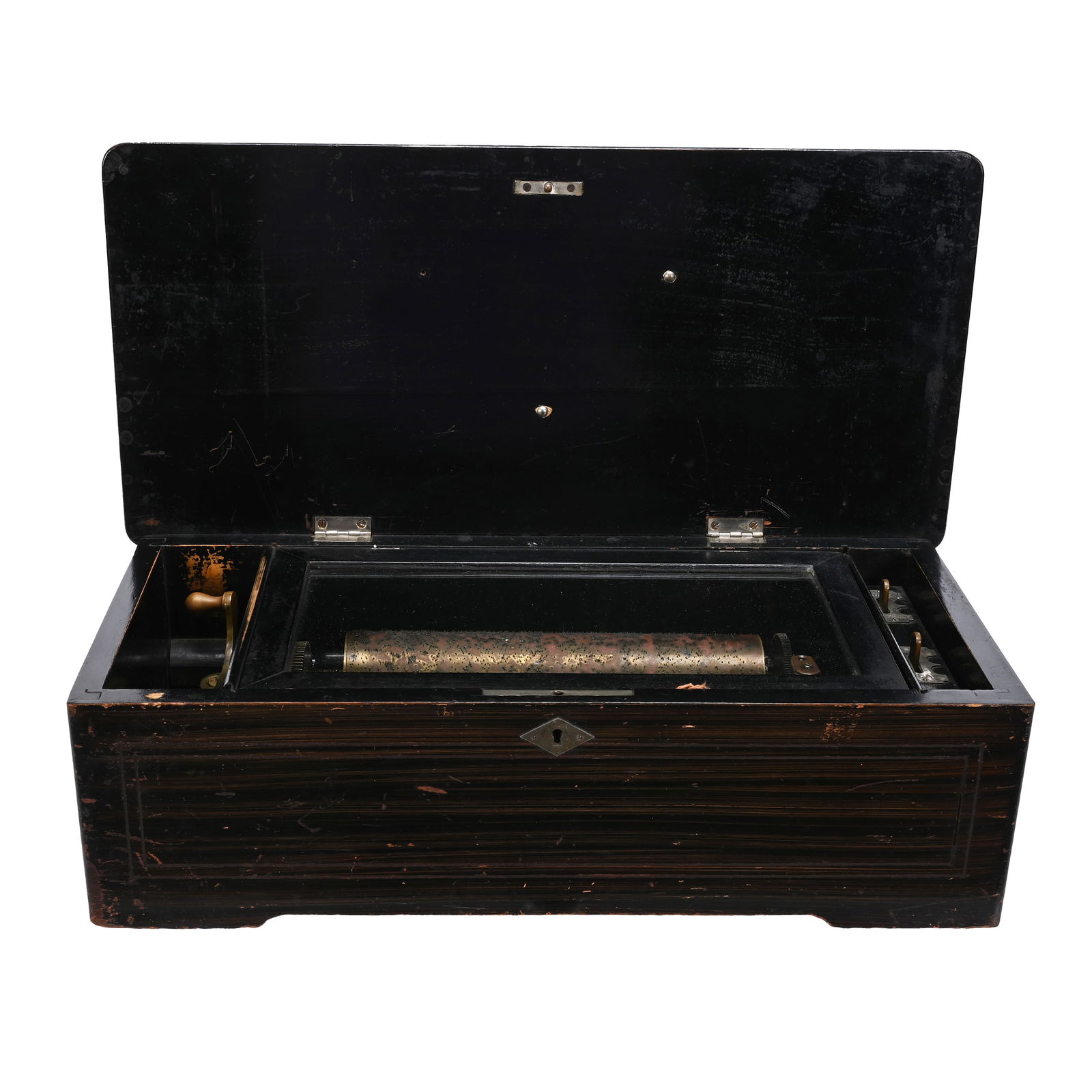 Inlaid Wooden Music Box, Original Cylinder Wind-Up (1 of 4)