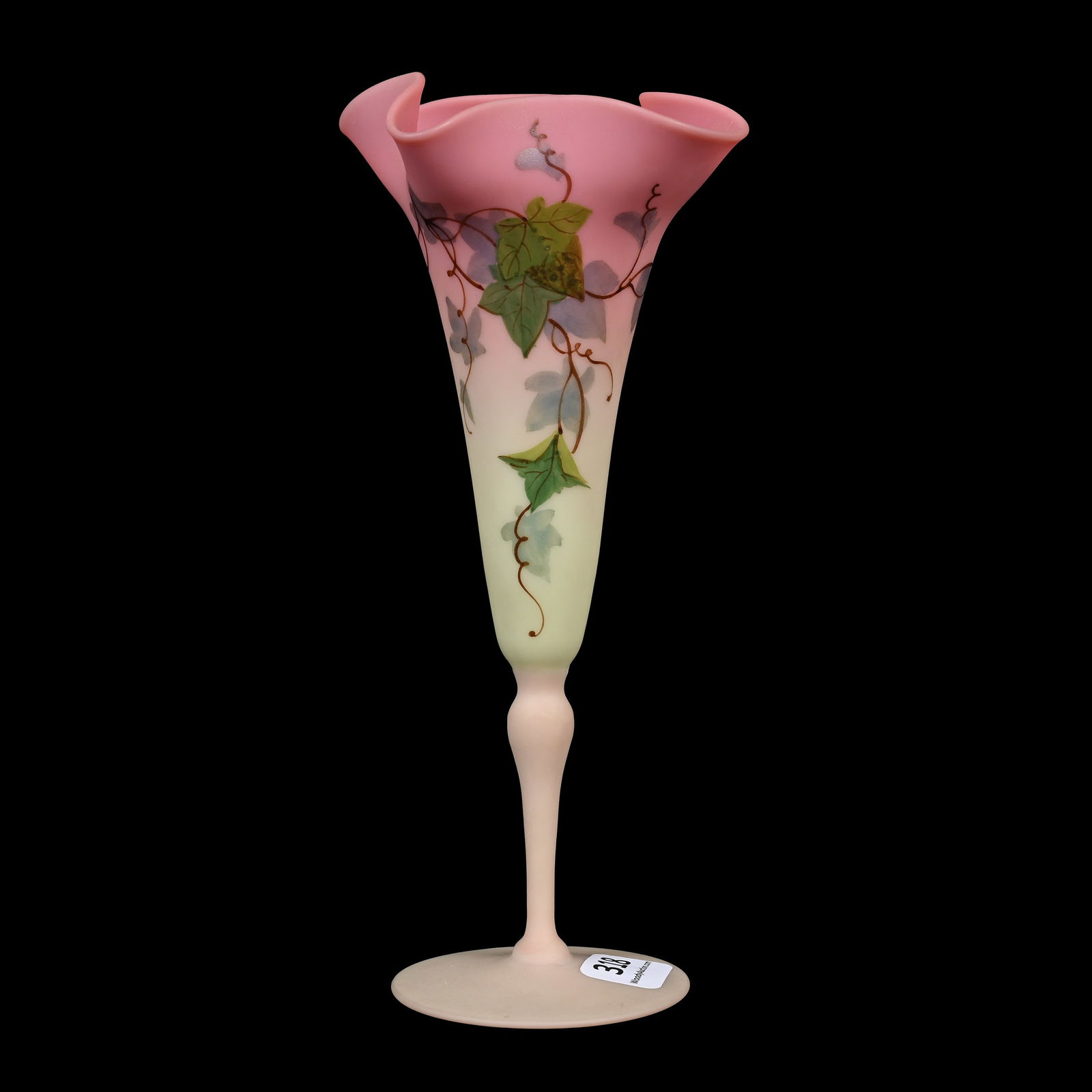 Trumpet Vase, Decorated Burmese Art Glass (1 of 3)