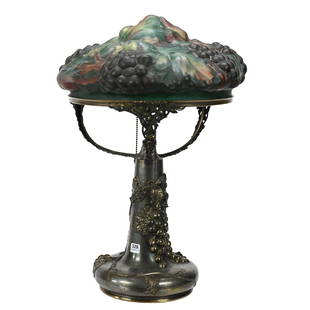 Table Lamp, Pairpoint Puffy Shade: Table Lamp, Pairpoint Puffy Shade, 21"x 14", Incredible Reverse Painted Vintage Decor Shade Which Is Marked "Patent Applied For", Set On Pattern Matched Base Marked Pairpoint #3053, Electrified, Two L