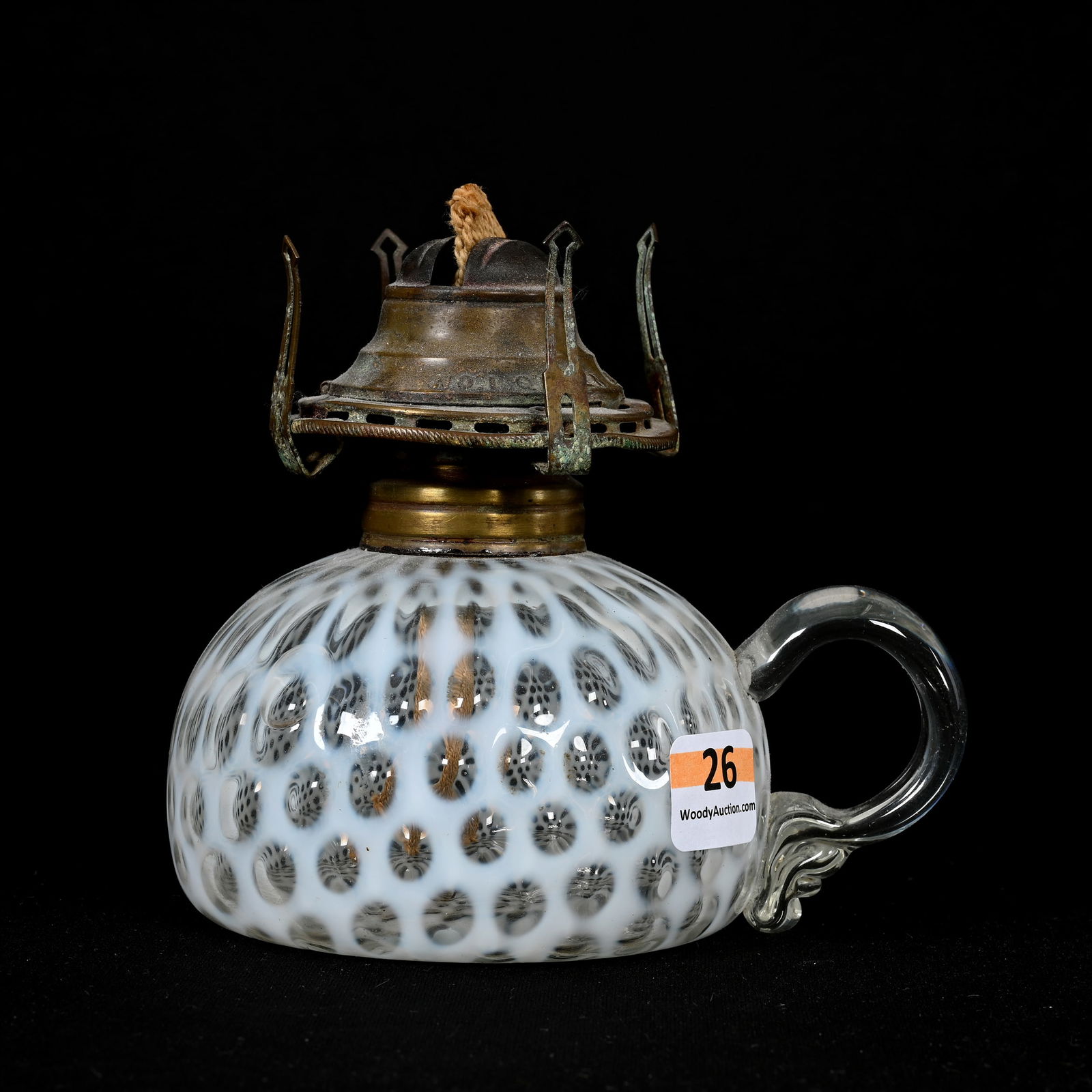 Finger Lamp, White Opalescent Art Glass (1 of 3)