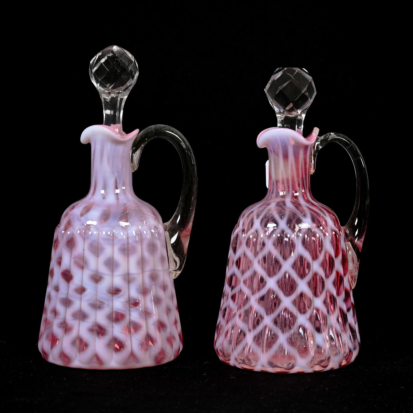 (2) Cruet Bottles, Cranberry Opalescent Art Glass (1 of 5)