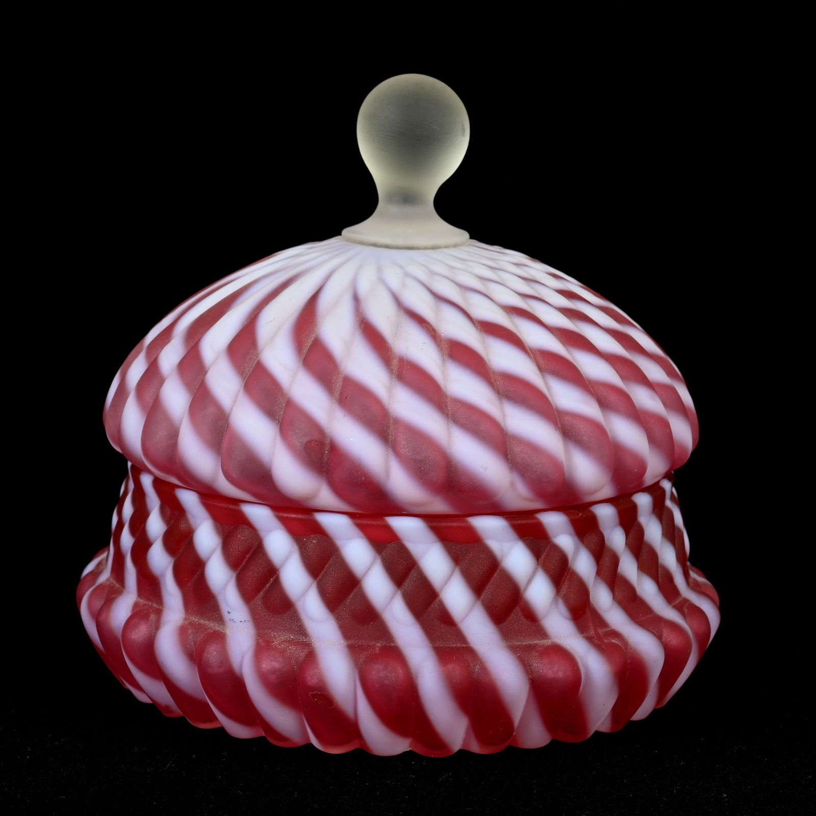 Covered Butterdish, Frosted Cranberry Opalescent (1 of 7)