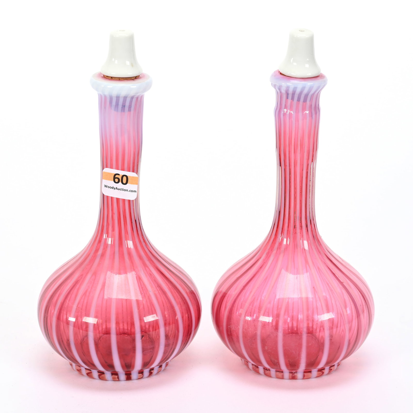 Pair Barber Bottles, Cranberry Opalescent (1 of 3)