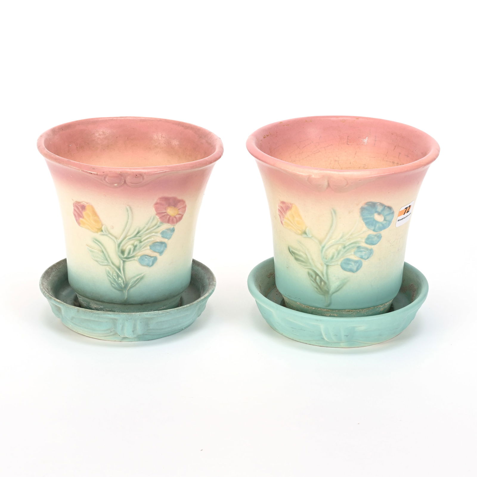 Pair Flowerpots, Hull Pottery #B-6-6 1/2 (1 of 3)