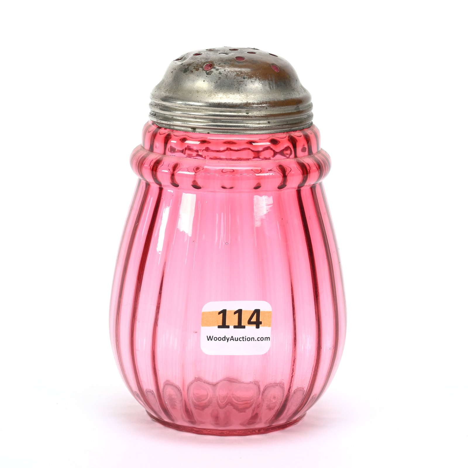 Sugar Shaker, Cranberry Optic Rib Art Glass (1 of 3)