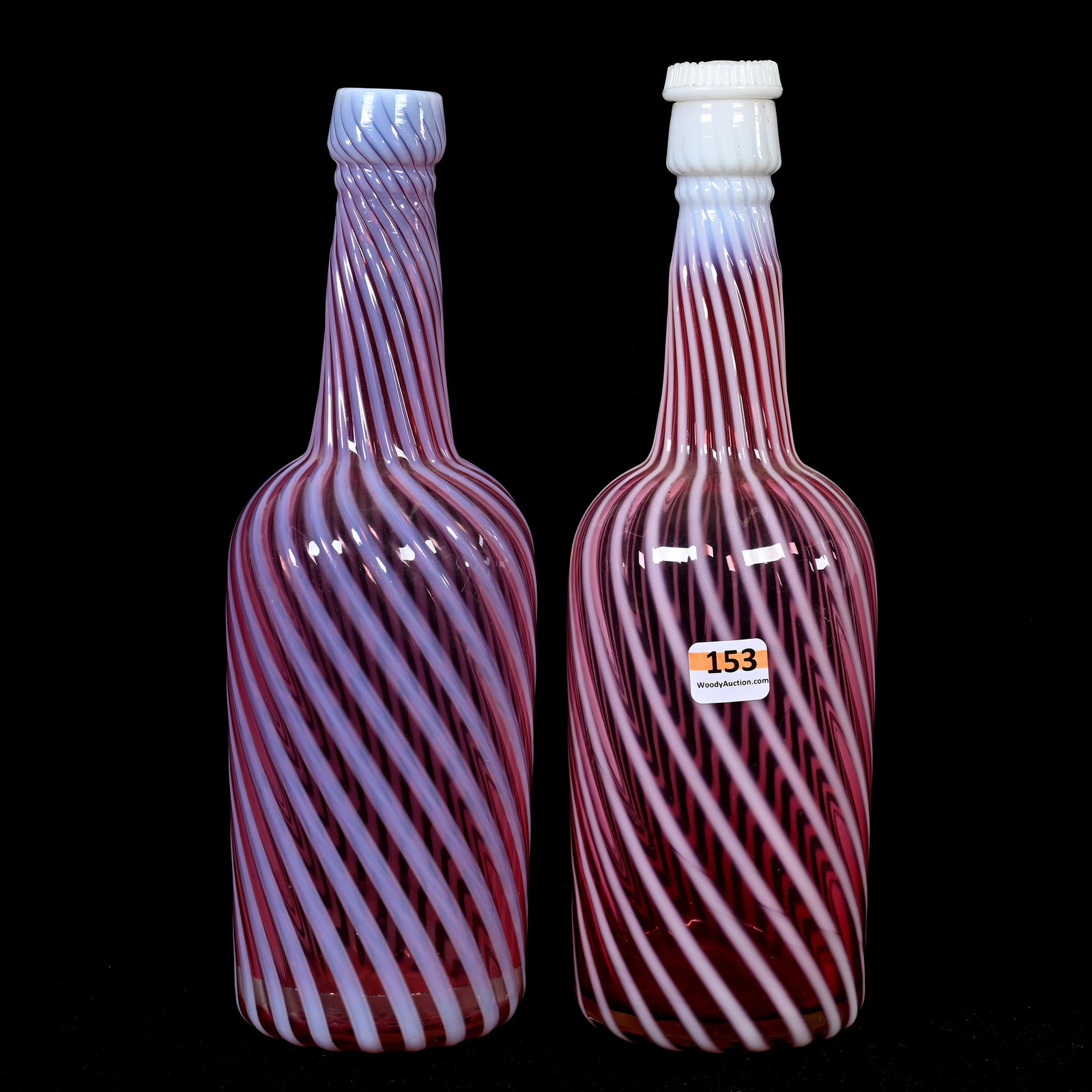 Pair Bottles, Cranberry Opalescent Swirl (1 of 4)