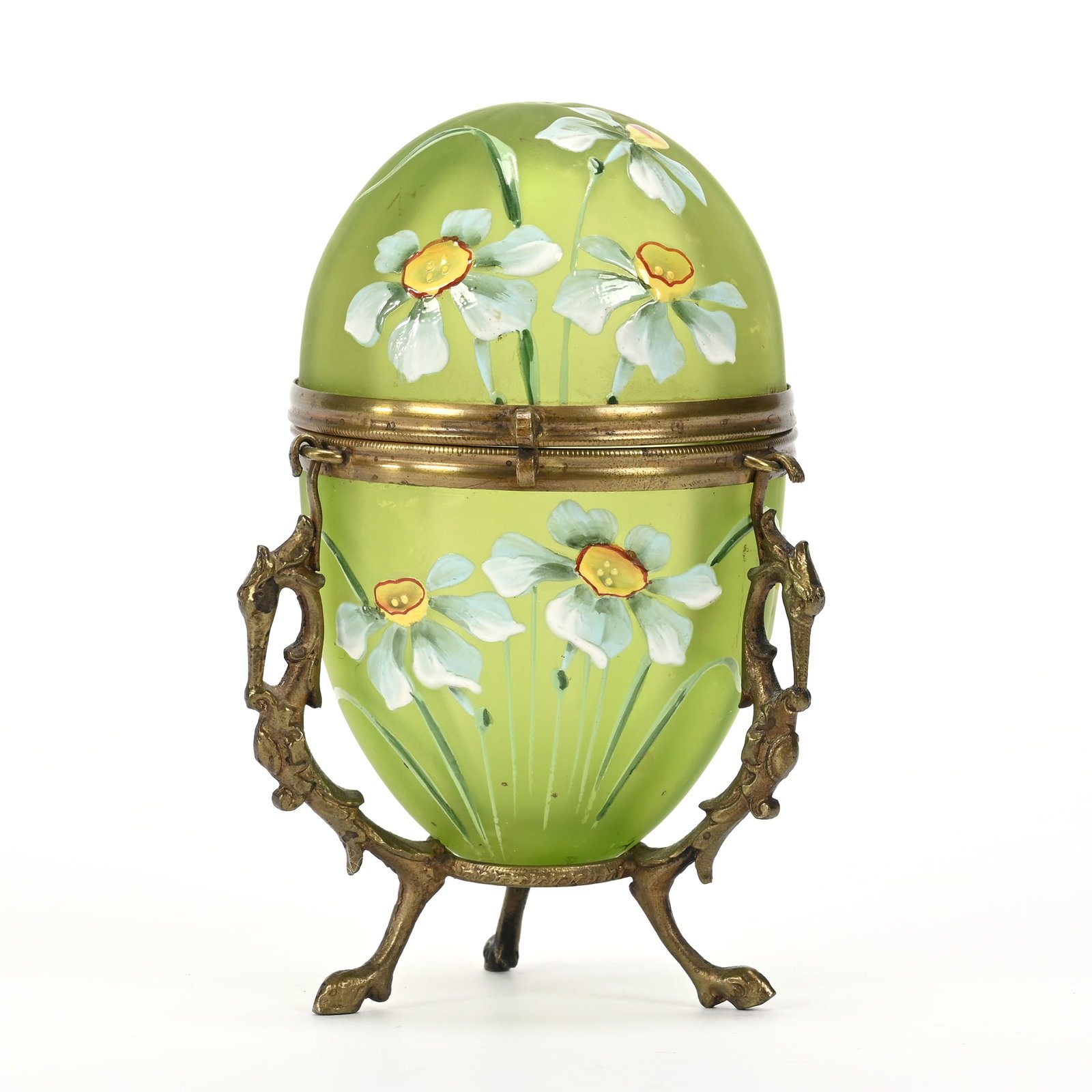 Box, Egg Shaped, Green Frosted Art Glass (1 of 3)