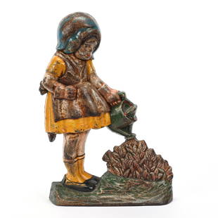 Cast Iron Doorstop, Mary Quite Contrary, Ca. 1930's: Cast Iron Doorstop, Mary Quite Contrary, Ca. 1930's, 11.25" x 7.5", Harold & Joeleen Passow, Iowa.