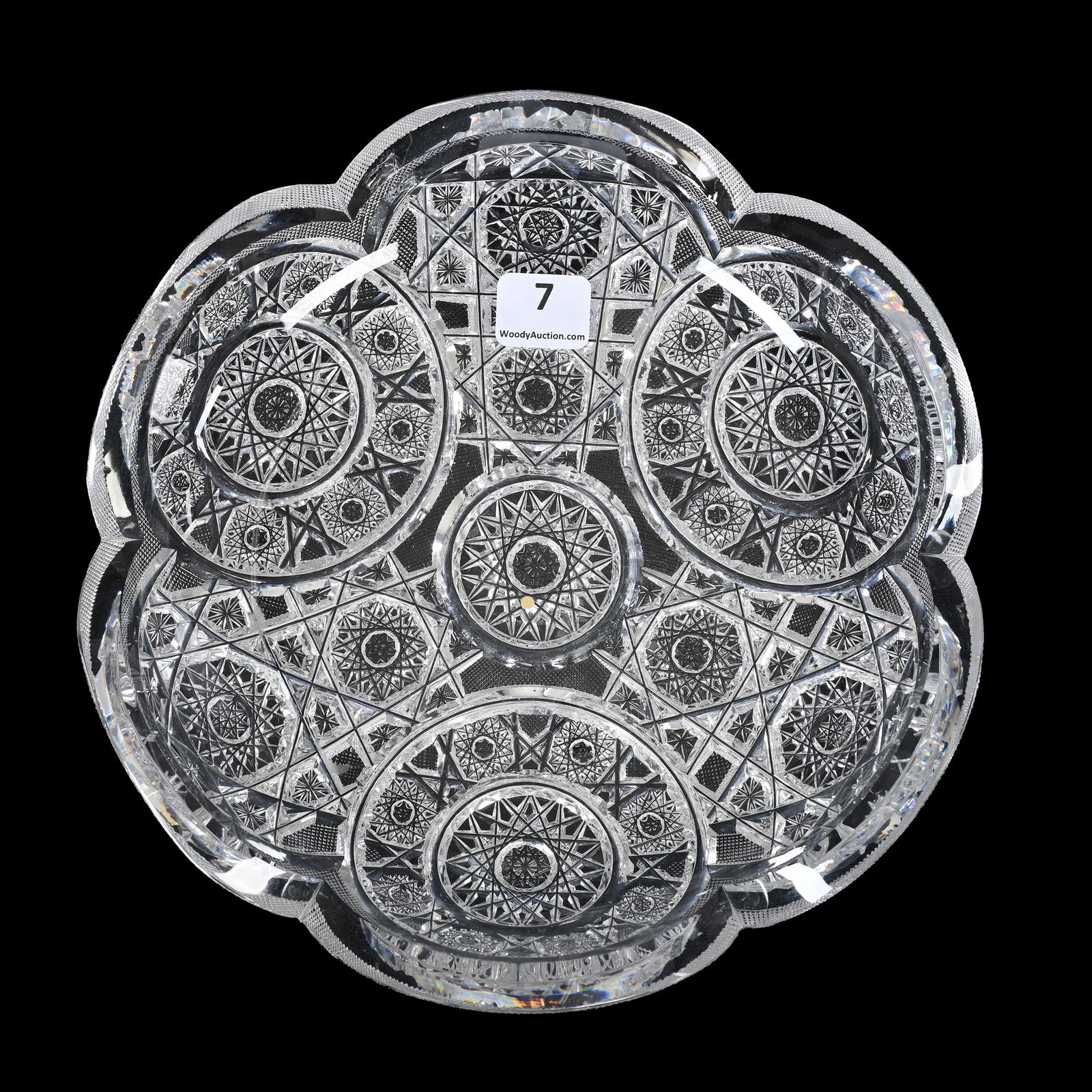 Bowl, ABCG, Signed Taylor Brothers Bellevue Pattern: Bowl, American Brilliant Cut Glass, Signed Taylor Brothers Bellevue Pattern, 2"x 8", Indiana Private Collection.