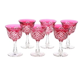 (6) Wine Stems, ABCG, Cranberry Cut To Clear