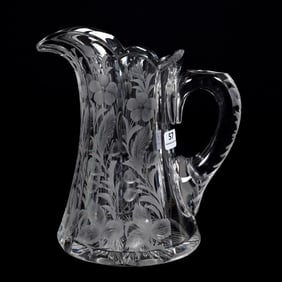 Pitcher, American Brilliant Cut Glass, signed Libbey