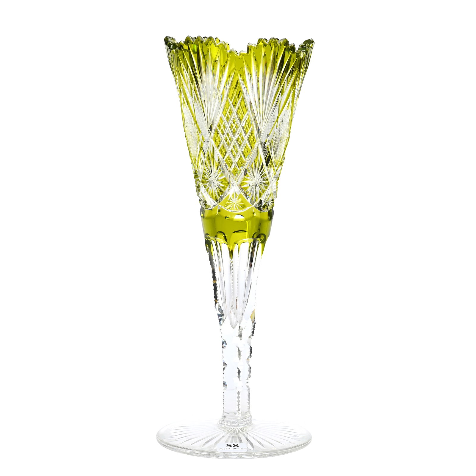 Trumpet Vase, BPCG, Chartreuse Green Cut To Clear (1 of 3)