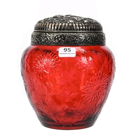 Covered Jar, Brilliant Period Cut Glass, Solid Two Color