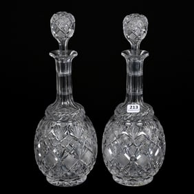 Pair Decanters, ABCG, Venetian Pattern By Straus