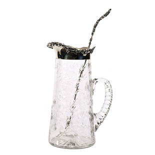 Pitcher, ABCG, Sterling Silver Collar/Spout: Pitcher, American Brilliant Cut Glass, Sterling Silver Collar/Spout, 10.5"x 6.75", Finely Engraved Branch And Blossom Decor, Sterling Silver Collar/Spout With Embossed Vintage Decor Marked Dominick &