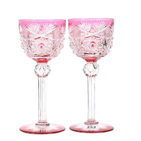 Pair Wine Stems, ABCG, Cranberry Cut To Clear