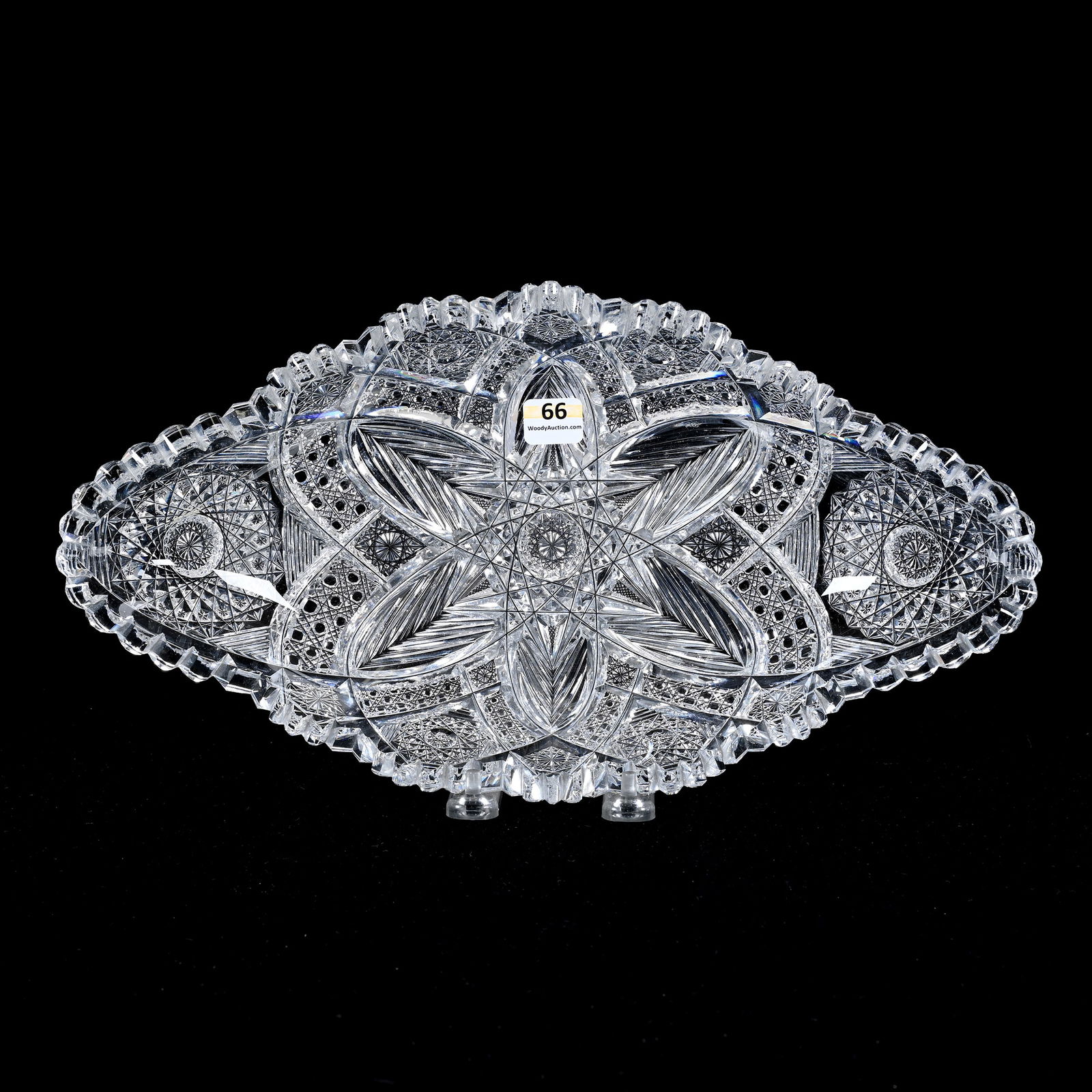 Ice Cream Tray, ABCG, Silver Leaf Pattern: Ice Cream Tray, American Brilliant Cut Glass, Silver Leaf Pattern, 13.75"x 7.5", By Pairpoint, Minor Pattern Roughness, Tooth Chip, Indiana Private Collection.