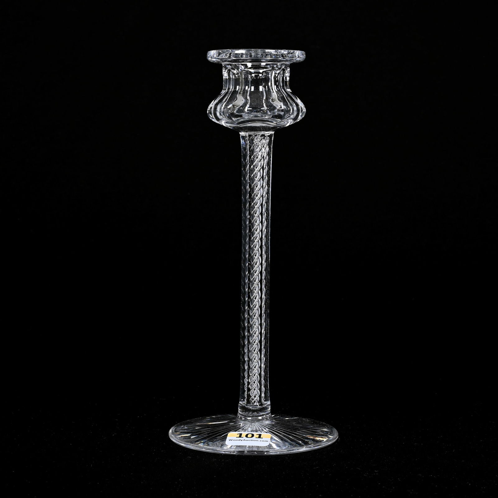Candlestick, American Brilliant Cut Glass, Single: Candlestick, American Brilliant Cut Glass, Single, 8"x 3.5", Long Airtrap Stem, Ray Cut Base, Extra Clear Blank, Indiana Private Collection.