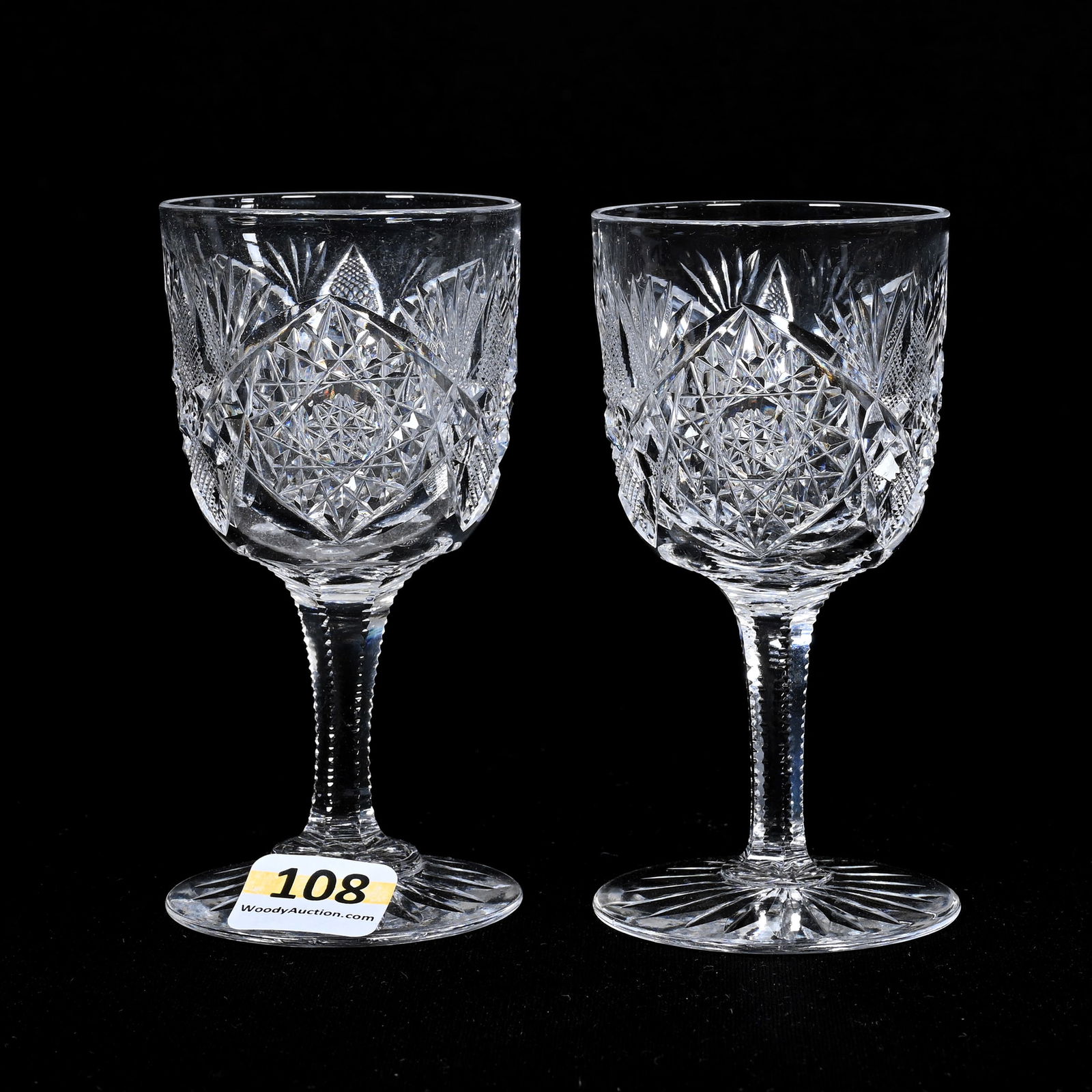 Pair Cordial Stems, American Brilliant Cut Glass (1 of 3)