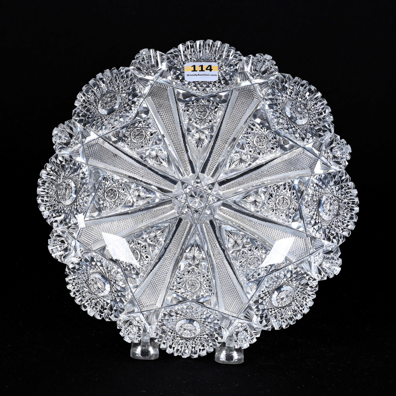 Plate/Low Bowl, American Brilliant Cut Glass: Plate/Low Bowl, American Brilliant Cut Glass, 8.25", Eight Alternating Sections Of Hobstar And File Motif, Extra Fine Cutting, Wilbur & The Late Mary Bluhm.