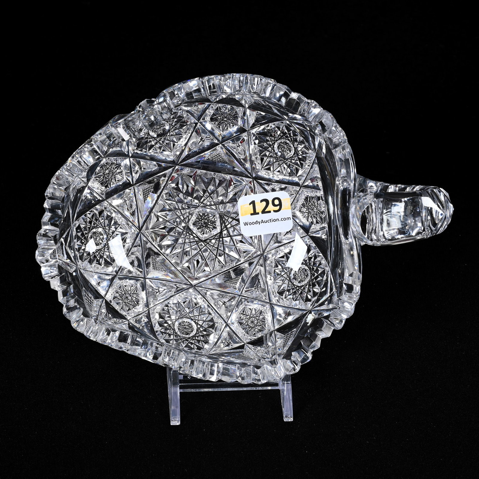Nappy, ABCG, Signed Libbey Colonna Pattern: Nappy, American Brilliant Cut Glass, Signed Libbey Colonna Pattern, 2.25"x 6.75"x 5", Triple Notched Handle, Tooth Chip, Wilbur & The Late Mary Bluhm.