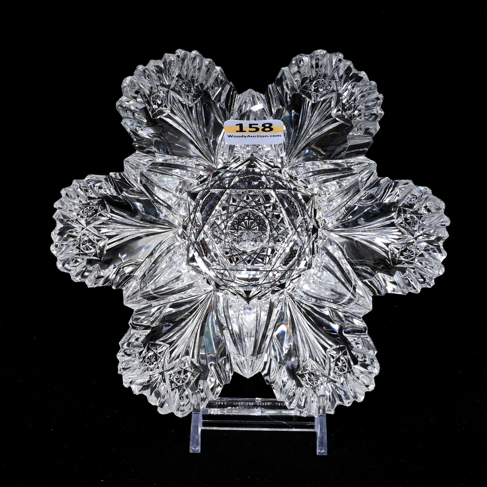 Bowl, Blown Mold, ABCG, Signed Hawkes: Bowl, Blown Mold, American Brilliant Cut Glass, Signed Hawkes, 1.75"x 6", Snowflake Mold, Hobstar And Fan Highlights, Some Tooth Chips, Wilbur & The Late Mary Bluhm.