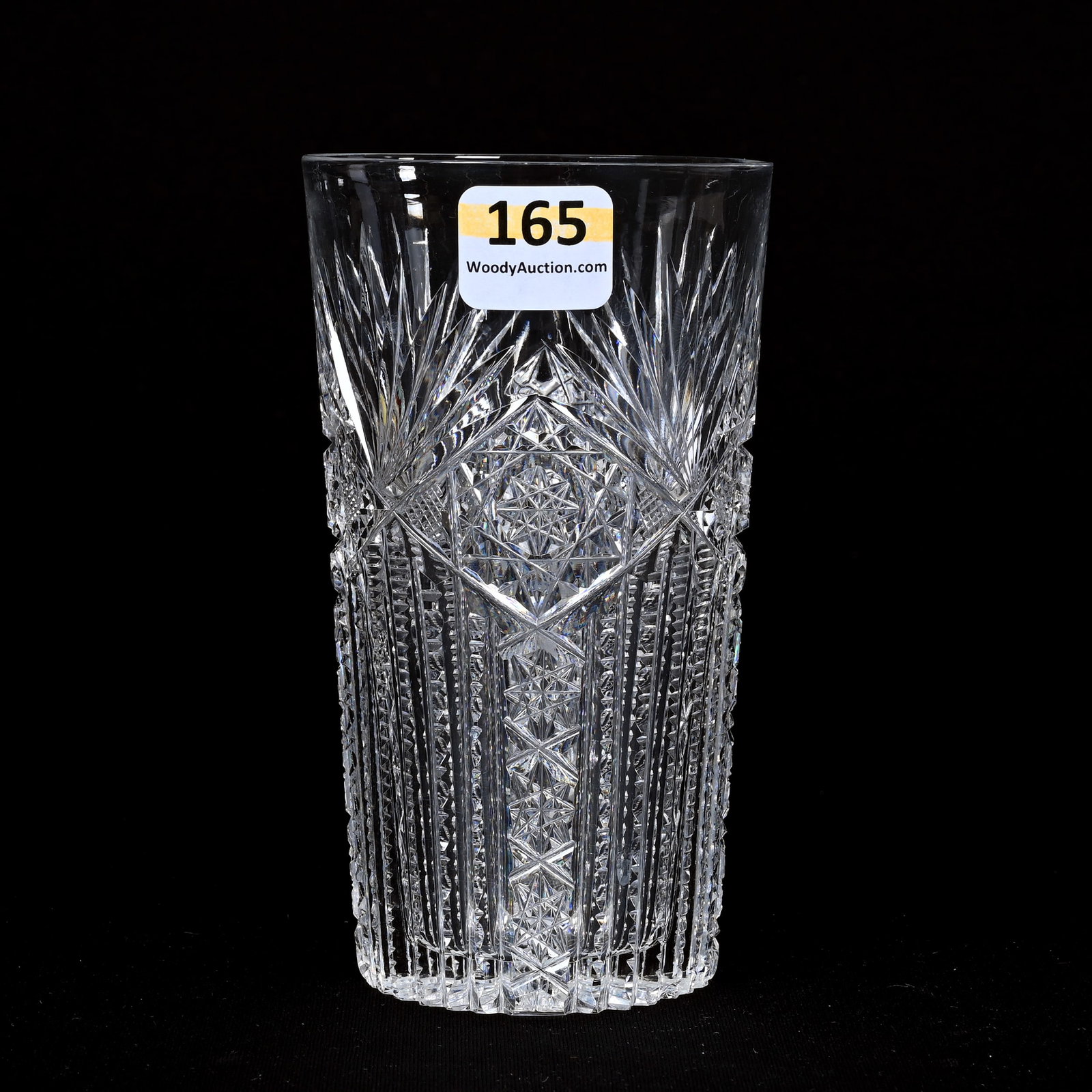 High Ball Glass, American Brilliant Cut Glass: High Ball Glass, American Brilliant Cut Glass, 5"x 2.75", Pattern Resembles Hobart By Unger, Ray Cut Base, Base Nicks, Wilbur & The Late Mary Bluhm.