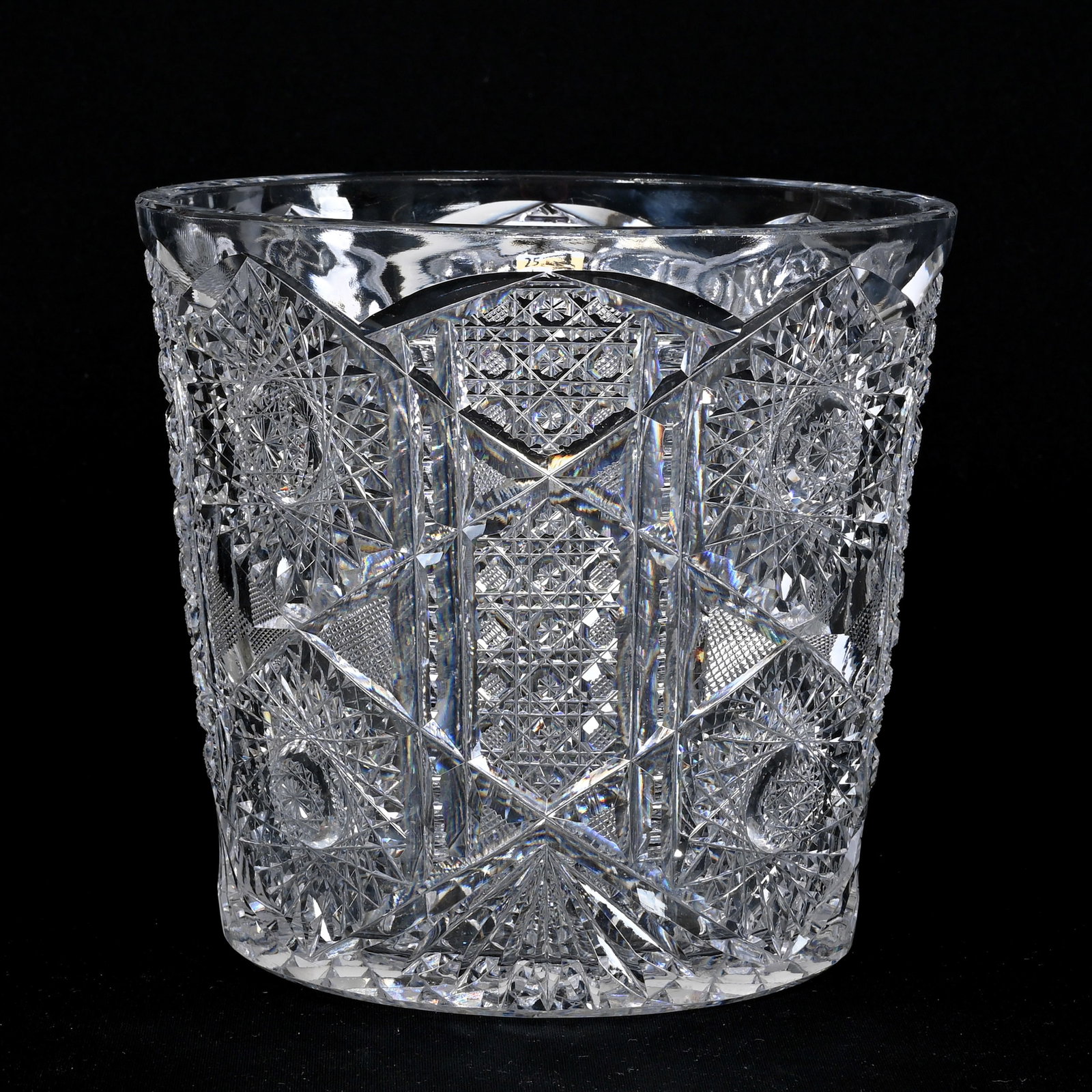 Flowerpot, ABCG, Radiant Pattern By Hawkes: Flowerpot, American Brilliant Cut Glass, Radiant Pattern By Hawkes, 7"x 7.25", Hobstar, Cane, Strawberry Diamond, Prism And Fan Motif, Hobstar Base, Leon And Carol Torline Collection, KS.