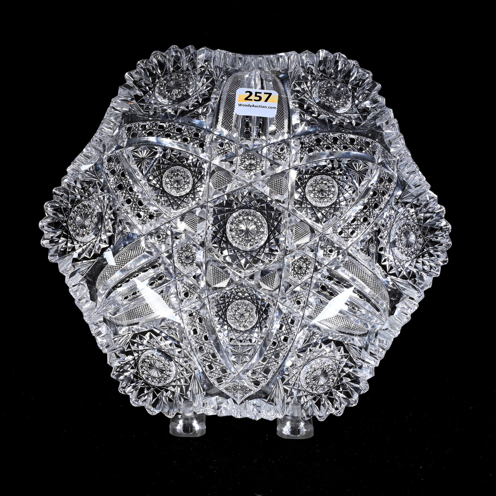 Bowl, ABCG, Carolyn Pattern By J. Hoare: Bowl, American Brilliant Cut Glass, Carolyn Pattern By J. Hoare, 2.25"x 8.5", Six-Sided, One Tooth With Sliver Chip, Leon And Carol Torline Collection, KS.