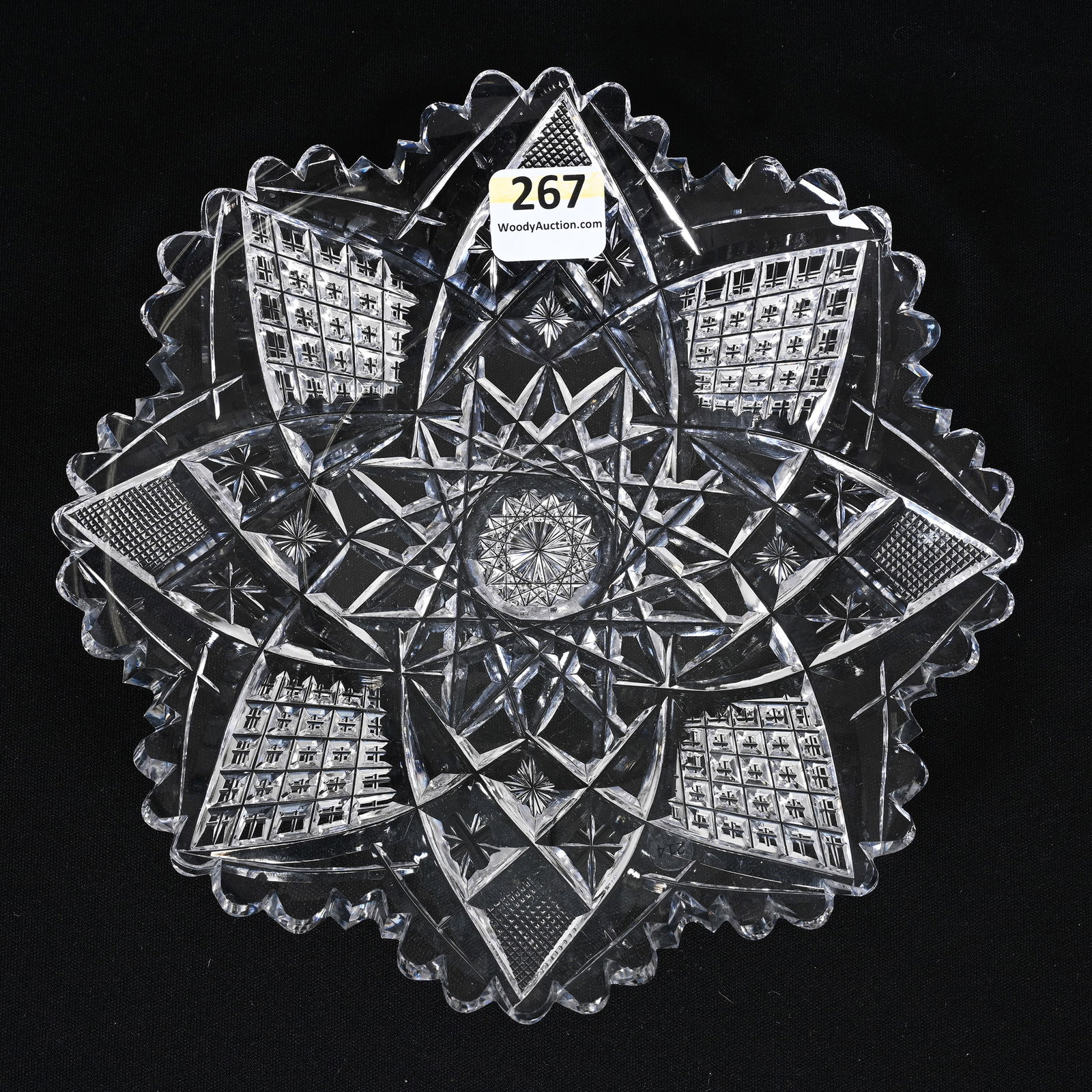 Plate, American Brilliant Cut Glass: Plate, American Brilliant Cut Glass, 7", Hobstar Center, Crosscut Diamond, Strawberry Diamond And Star Motif, Attributed To Hawkes, Leon And Carol Torline Collection, KS.