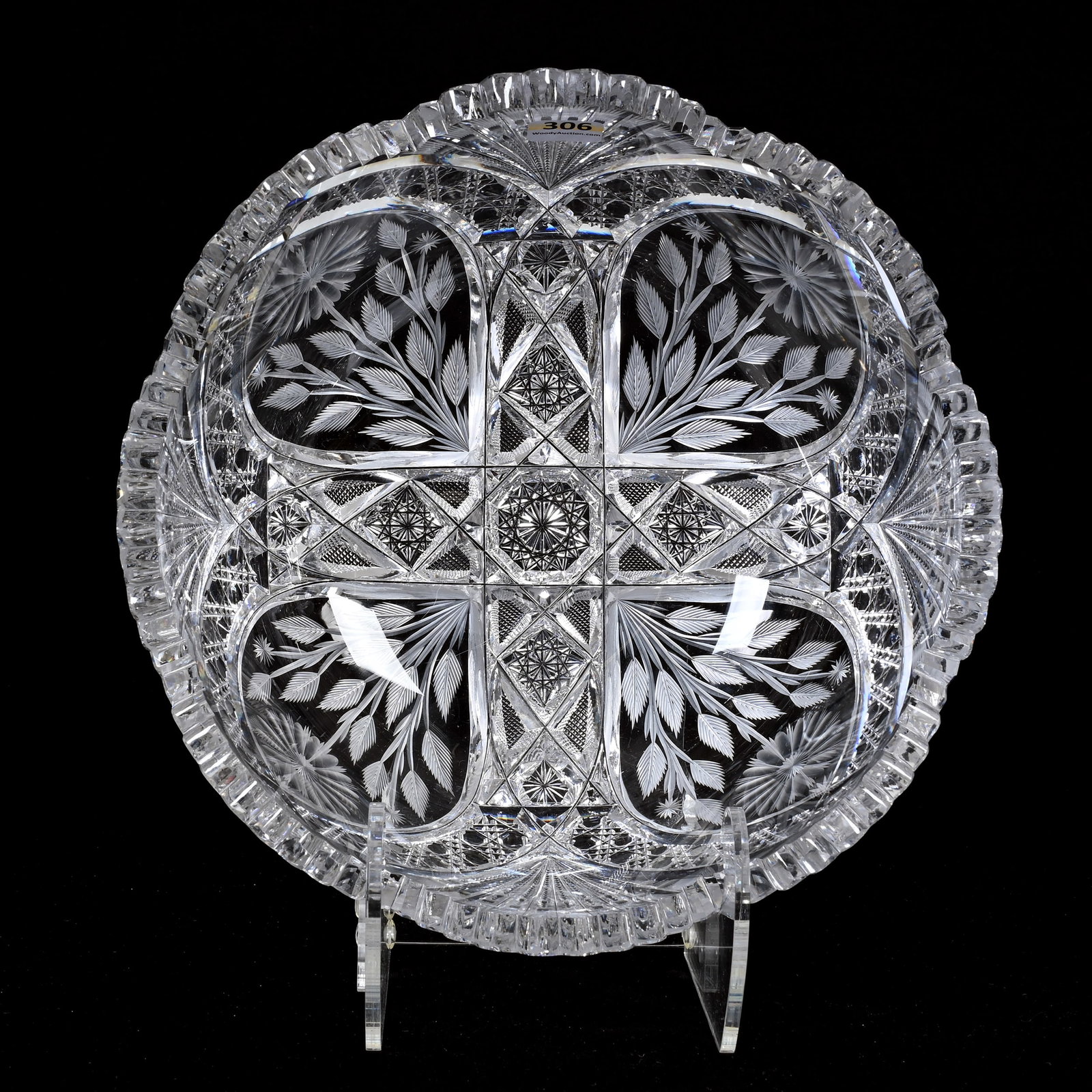 Bowl, ABCG, Signed J. Hoare Nassau Pattern: Bowl, American Brilliant Cut Glass, Signed J. Hoare Nassau Pattern, 5"x 10", One Inside Rim Tooth Chip And One Outside Rim Tooth Chip, Base Pattern Chip, Collection Of Tom And Mary Jacks.