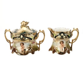 Creamer & Sugar Marked R.S. Prussia, Melon Eater