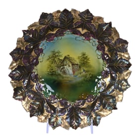 Bowl, Unmarked R.S. Prussia, Leaf Mold, Mill Scene