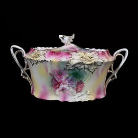 Cracker Jar Marked R.S. Prussia, Carnation Mold