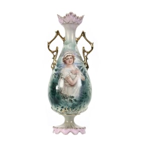 Pedestal Vase, Winter Season, Marked R.S. Prussia