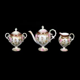 Pedestal Tea Set Marked R.S. Prussia, Ball Mold