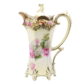 Chocolate Pot Marked R.S. Prussia, Snowball & Roses