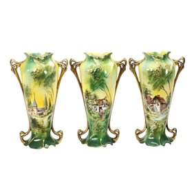 (3) Two Handled Vases Marked Royal Vienna -3 Scenes