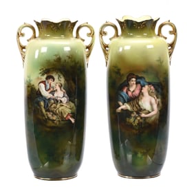 Pair Vases Marked R.S. Suhl, Scenic Decor