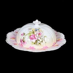 Covered Butter Dish, Unmarked Prussia, Floral Mold