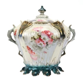 Biscuit Jar, Unmarked R.S. Prussia, Leaf Mold, Satin