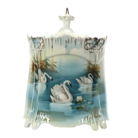 Biscuit Jar Marked R.S. Prussia, Icicle Mold, Swan